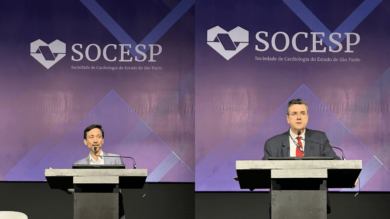 Dr. Luciano Drager e Dr. Alan Eckeli durante simpósio no SOCESP 2025 sobre insônia, drogas Z’s e riscos cardiovasculares